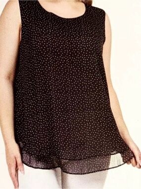 Black Sleeveless Polka Dot Layered Blouse